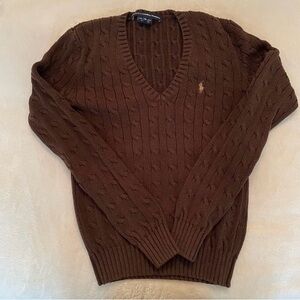 Brown Ralph Lauren V-Neck cable knit gory Gilmore girls brown fall sweater